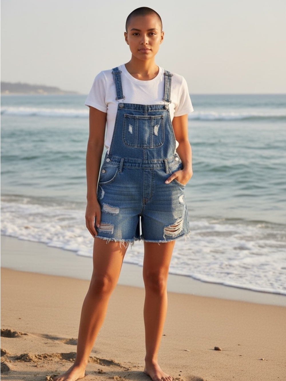 I & M Blue Denim Overall Shorts Sz M